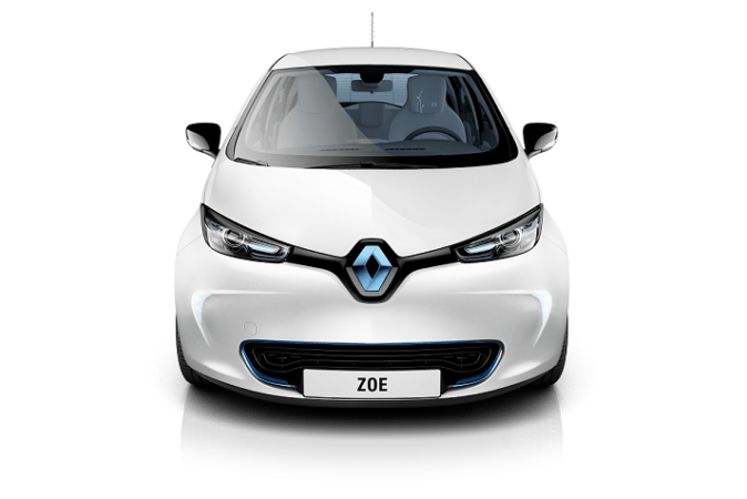 Imagen frontar de un ZOE, vehículo eléctrico de Renault. 