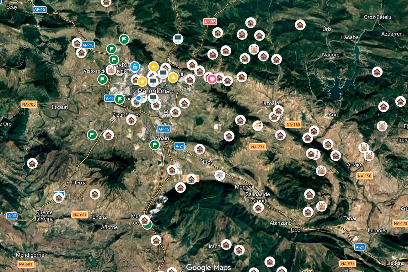 Los jugadores han elaborado un mapa con lugares abandonados en Navarra para ubicar su futuro campo.