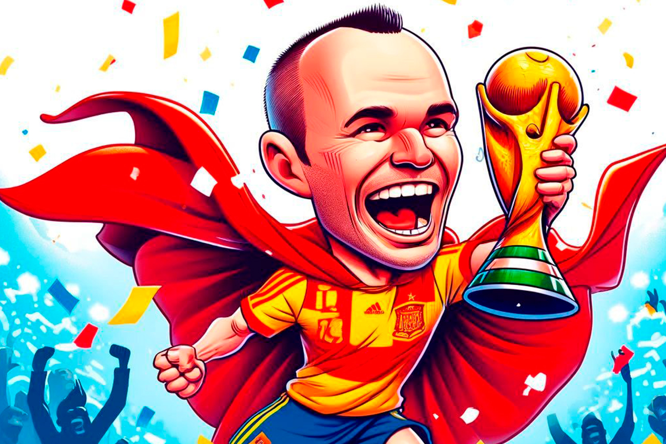 Andrés Iniesta celebra la victoria de la Copa Mundial de Fútbol en 2010.