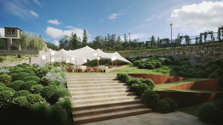 Su espacioso jardín permite eventos al aire libre.