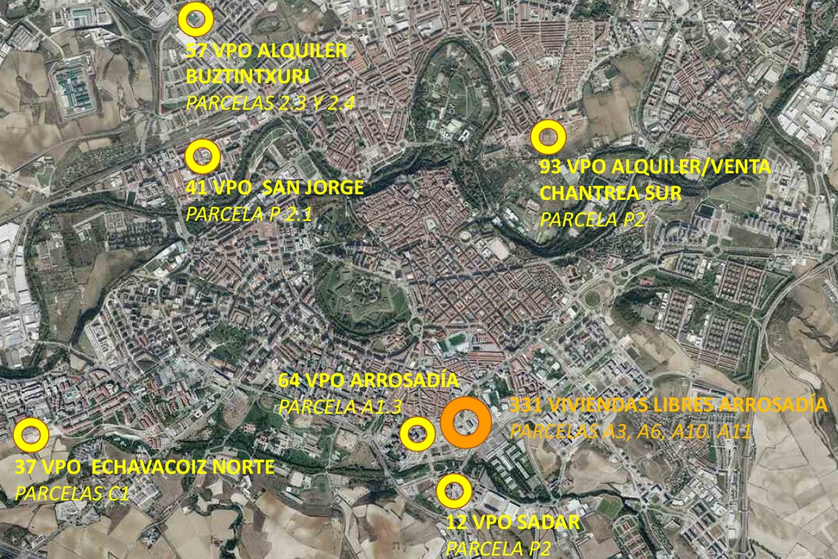 Distribución de las parcelas que el Consistorio de la capital navarra sacará a subasta. (Foto: Ayuntamiento de Pamplona)